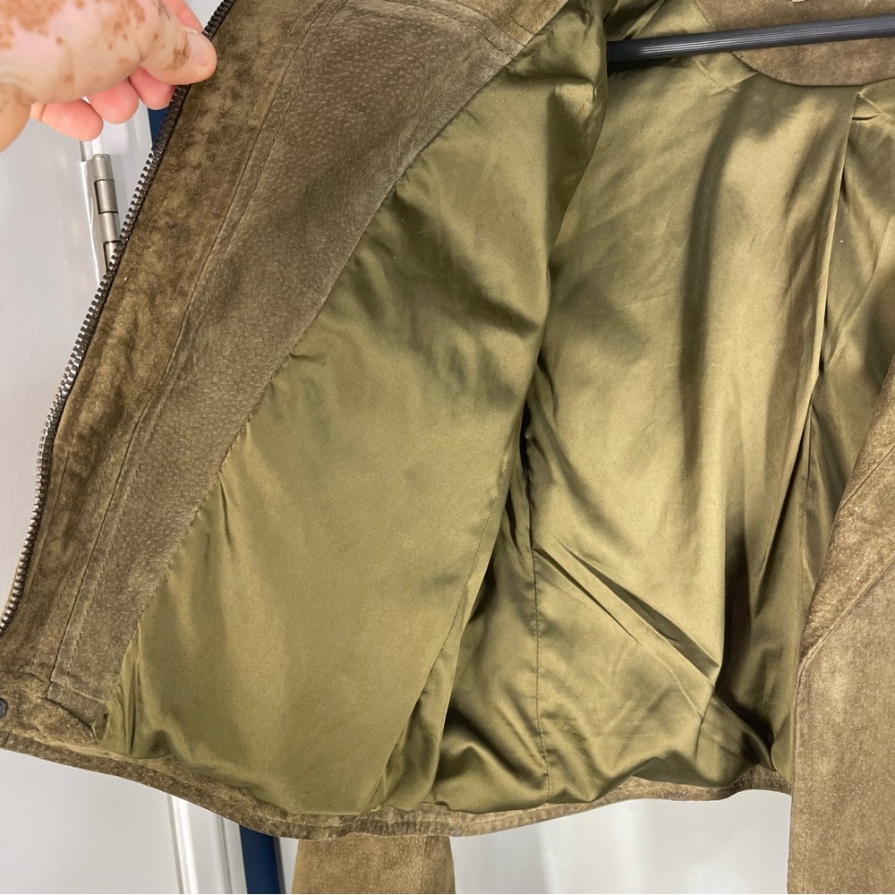 SL8 Blank Nyc Women's Green olive Suede Leather Moto Jacket Asymmetric Crop SZ M - Picture 9 of 13